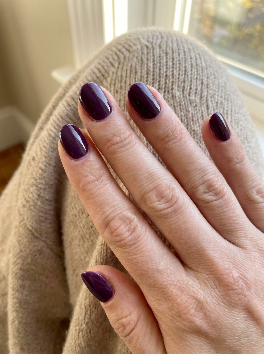Aubergine Glossy Nails als Lila Nageldesign Ideen Inspiration 2026